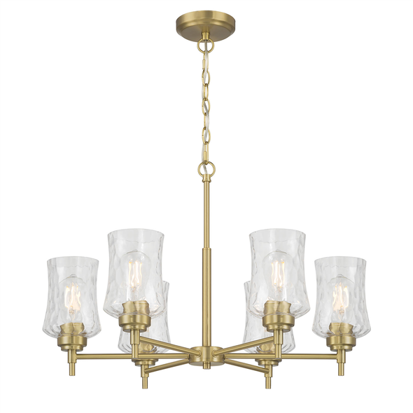 Clarvyn Six Light Chandelier, Vintage Brass, 6-Light, E26 Medium Base, 120V